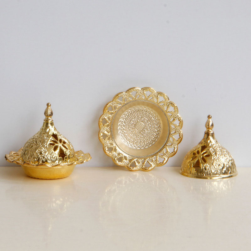 Ornate Dome Metal Cone Incense Holder with Lid
