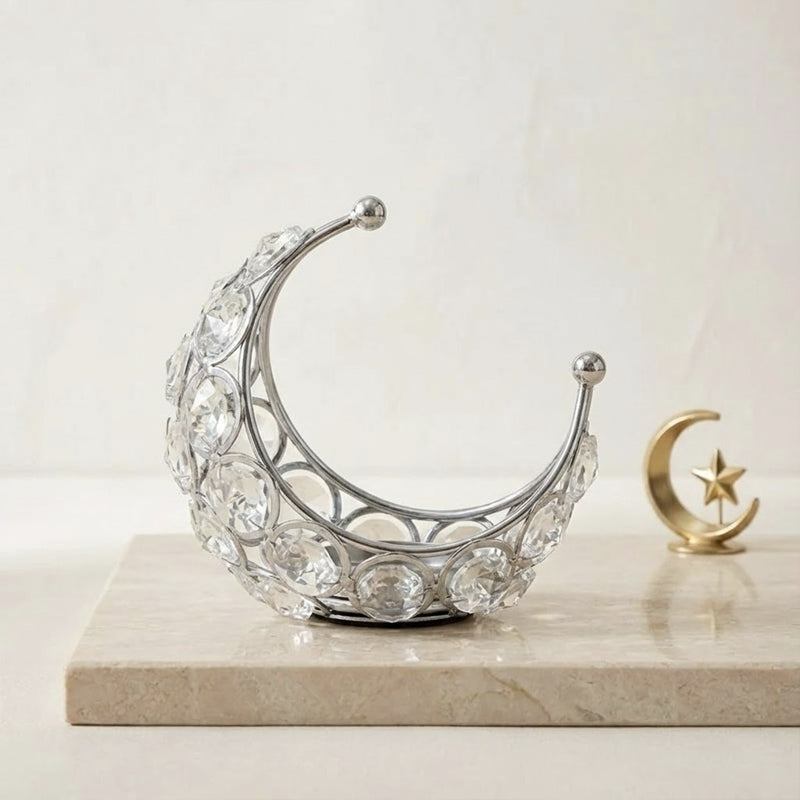Luxury Crystal Crescent Candle Holder – Silver