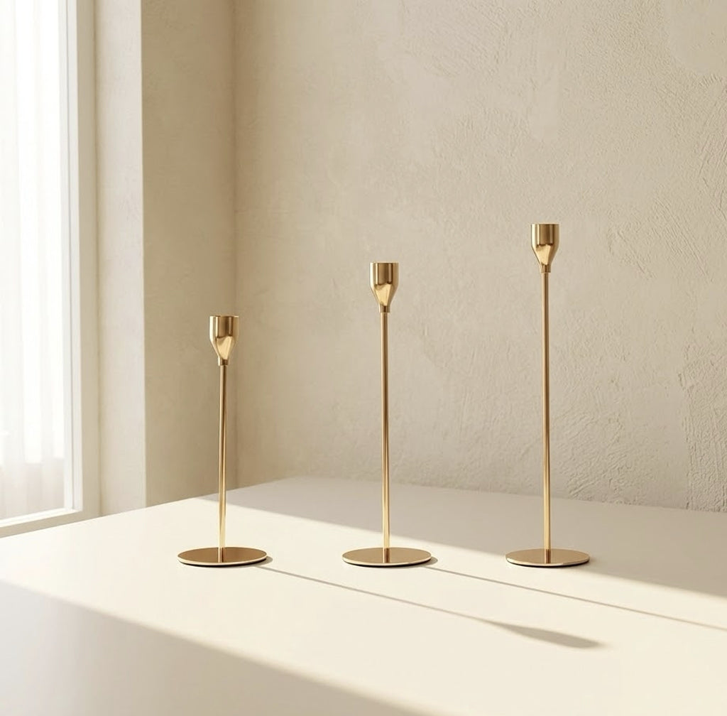 Modern Plated Iron Candle Holder 3-Piece Set – Gold