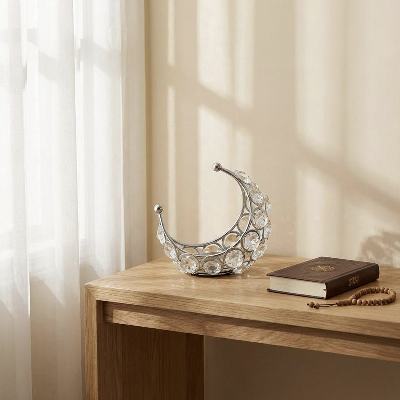 Luxury Crystal Crescent Candle Holder – Silver