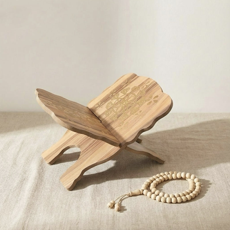 Foldable Islamic Book Stand – Natural Wood