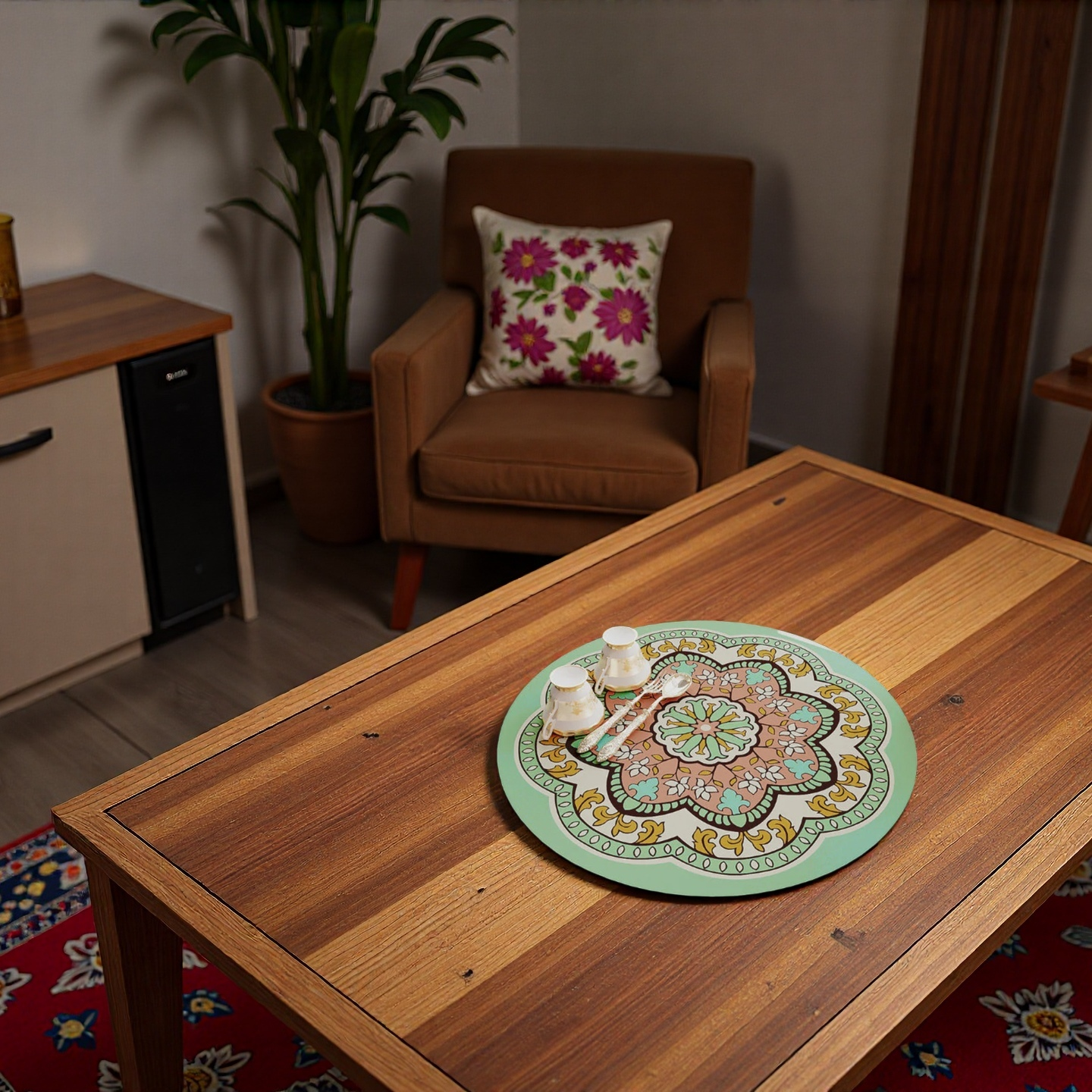 Moroccan Style Trivet Mat – Green & Pink