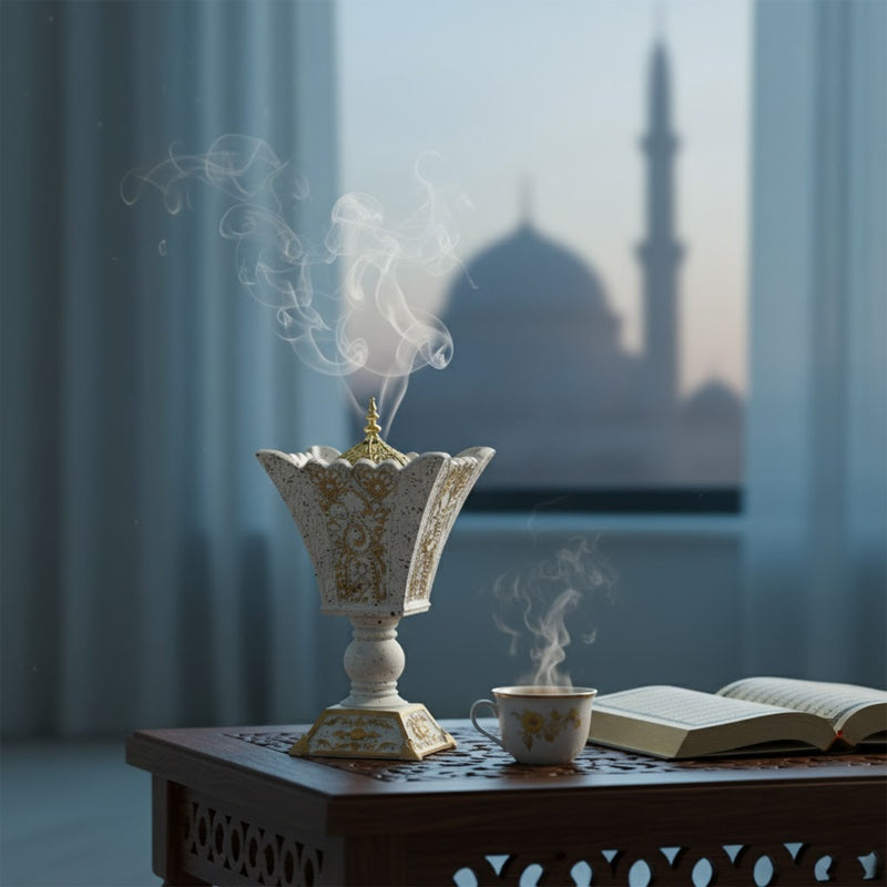 Arabian White & Gold Resin Incense Burner