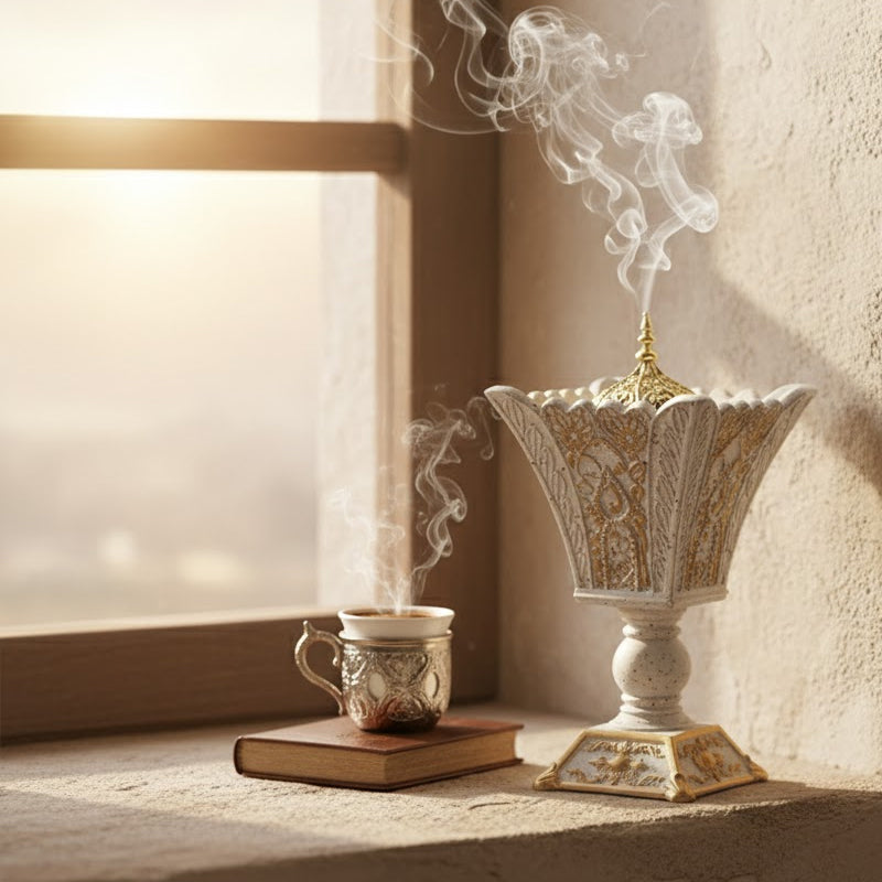 Arabian White & Gold Resin Incense Burner