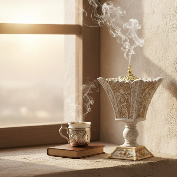 Arabian White & Gold Resin Incense Burner