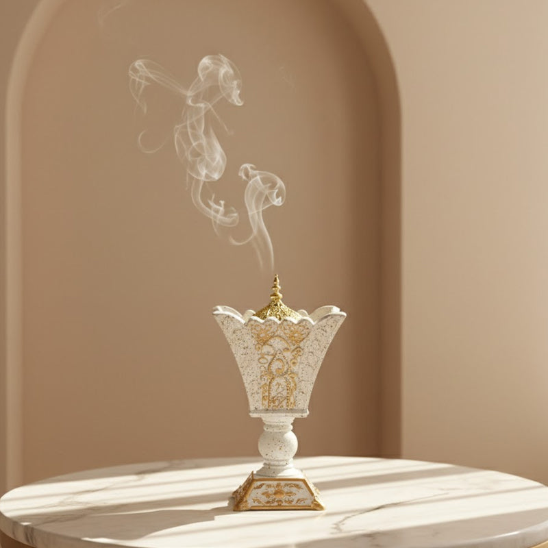 Arabian White & Gold Resin Incense Burner