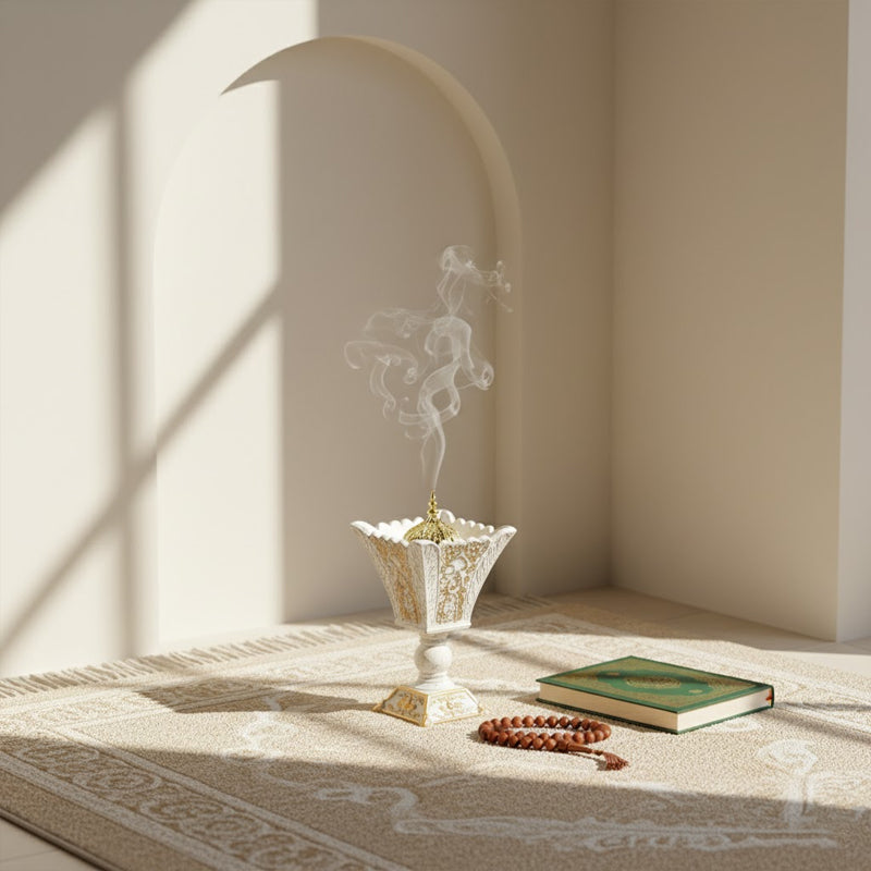 Arabian White & Gold Resin Incense Burner