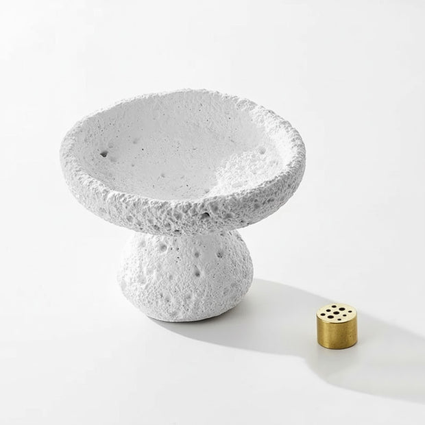 Lava Texture Incense Holder with Brass Insert - White