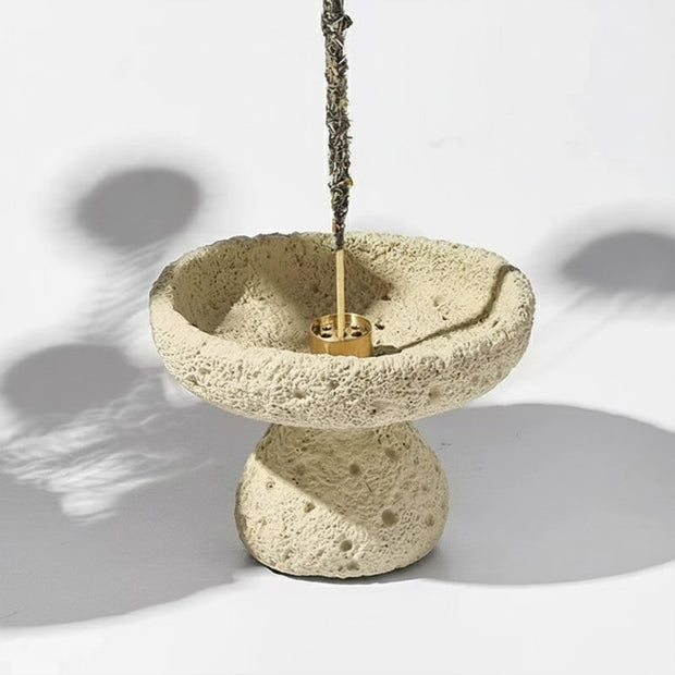 Lava Texture Incense Holder with Brass Insert - Beige