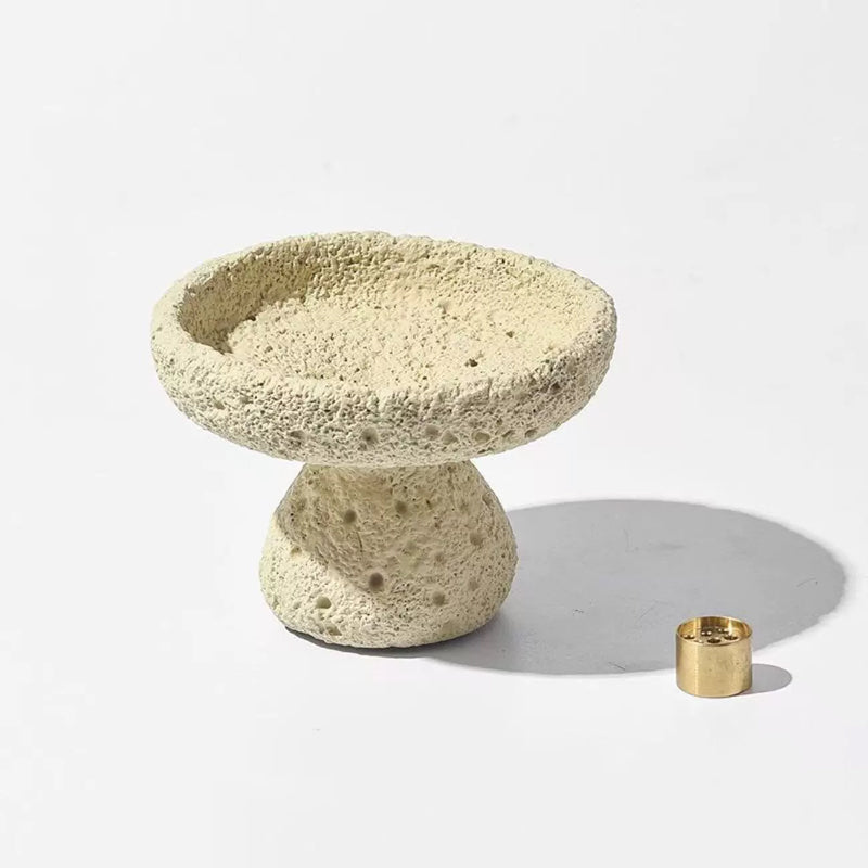 Lava Texture Incense Holder with Brass Insert - Beige