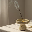Lava Texture Incense Holder with Brass Insert - Beige