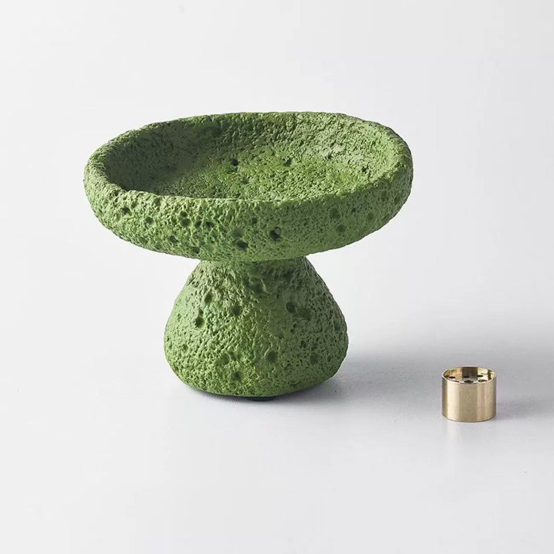 Lava Texture Incense Holder with Brass Insert - Green