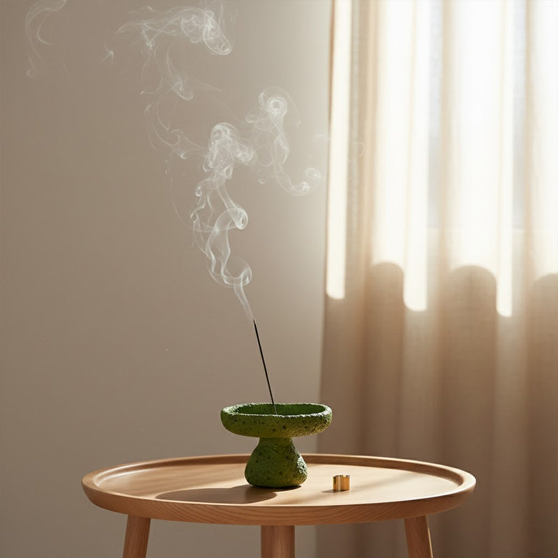 Lava Texture Incense Holder with Brass Insert - Green