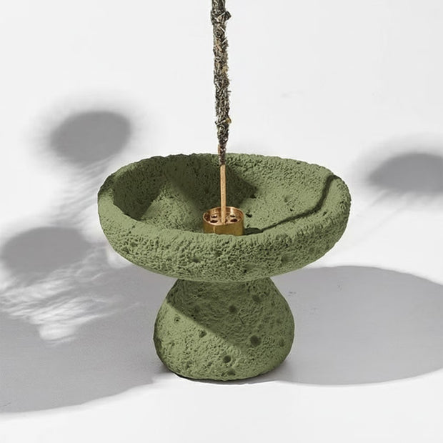 Lava Texture Incense Holder with Brass Insert - Green