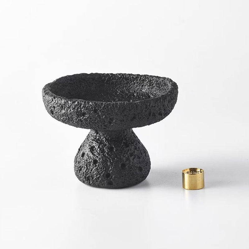 Lava Texture Incense Holder with Brass Insert - Black