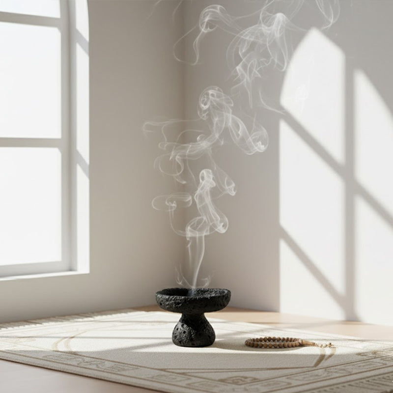 Lava Texture Incense Holder with Brass Insert - Black