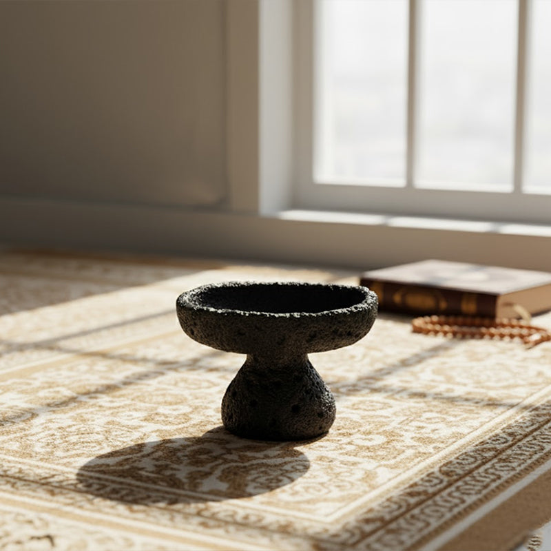 Lava Texture Incense Holder with Brass Insert - Black