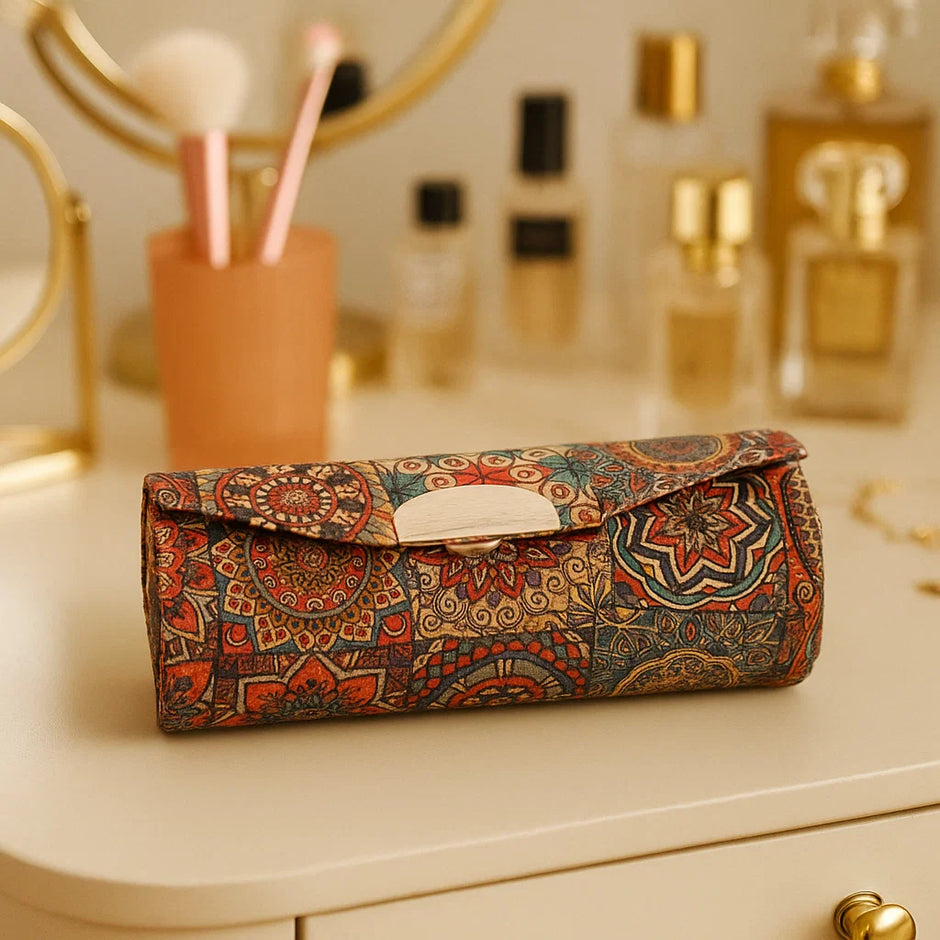Cork Rectangular Travel Jewelry Box – Mandala Pattern