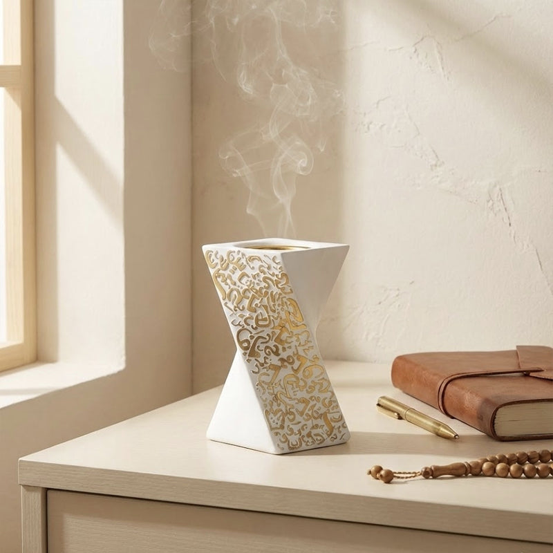Modern Islamic Twist Incense Burner – White