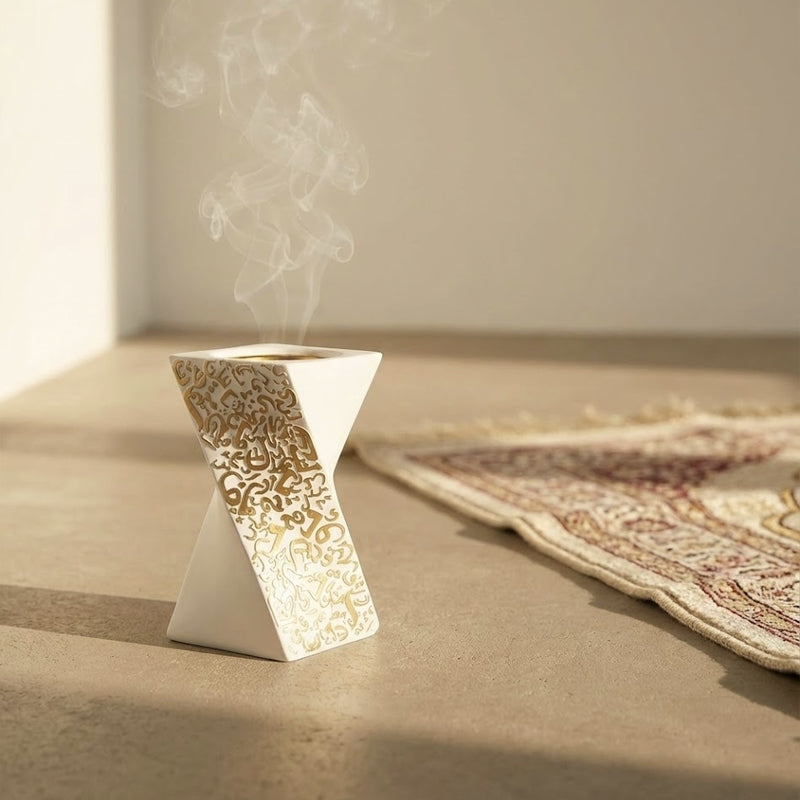 Modern Islamic Twist Incense Burner – White