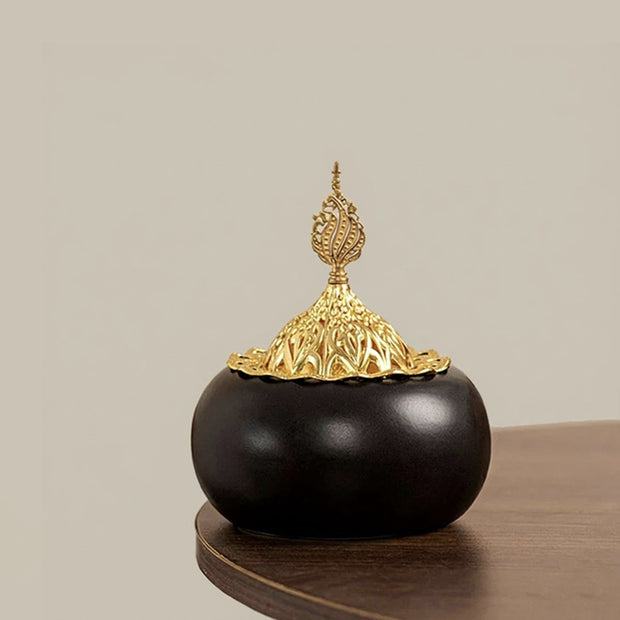 Moroccan Ceramic Incense Burner – Black & Gold