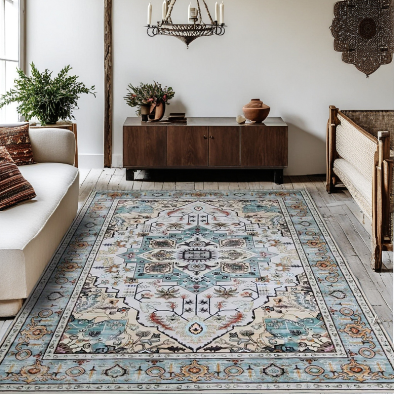 Teal Area Rug — Non-Slip Living Room Rug, Easy Care