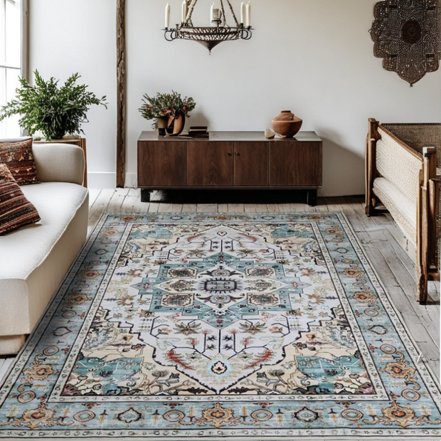 Teal Area Rug — Non-Slip Living Room Rug, Easy Care