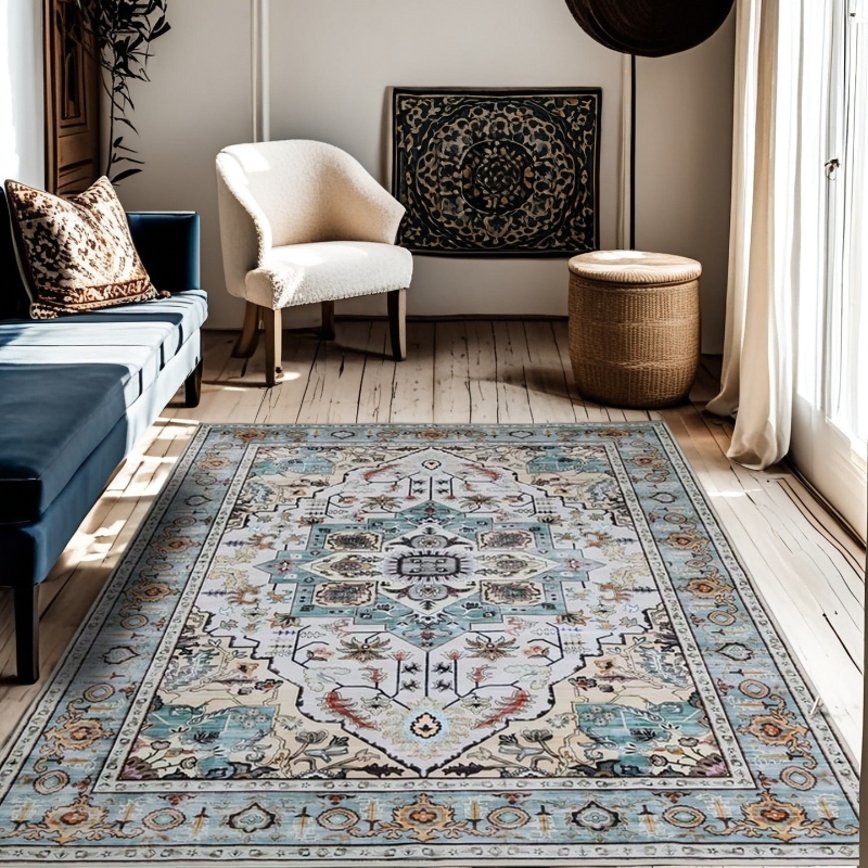 Teal Area Rug — Non-Slip Living Room Rug, Easy Care