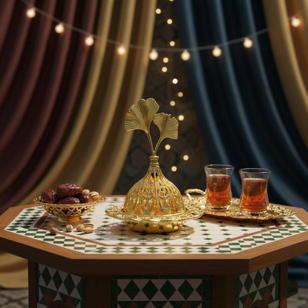 Ginkgo Leaf Gold Metal Incense Burner