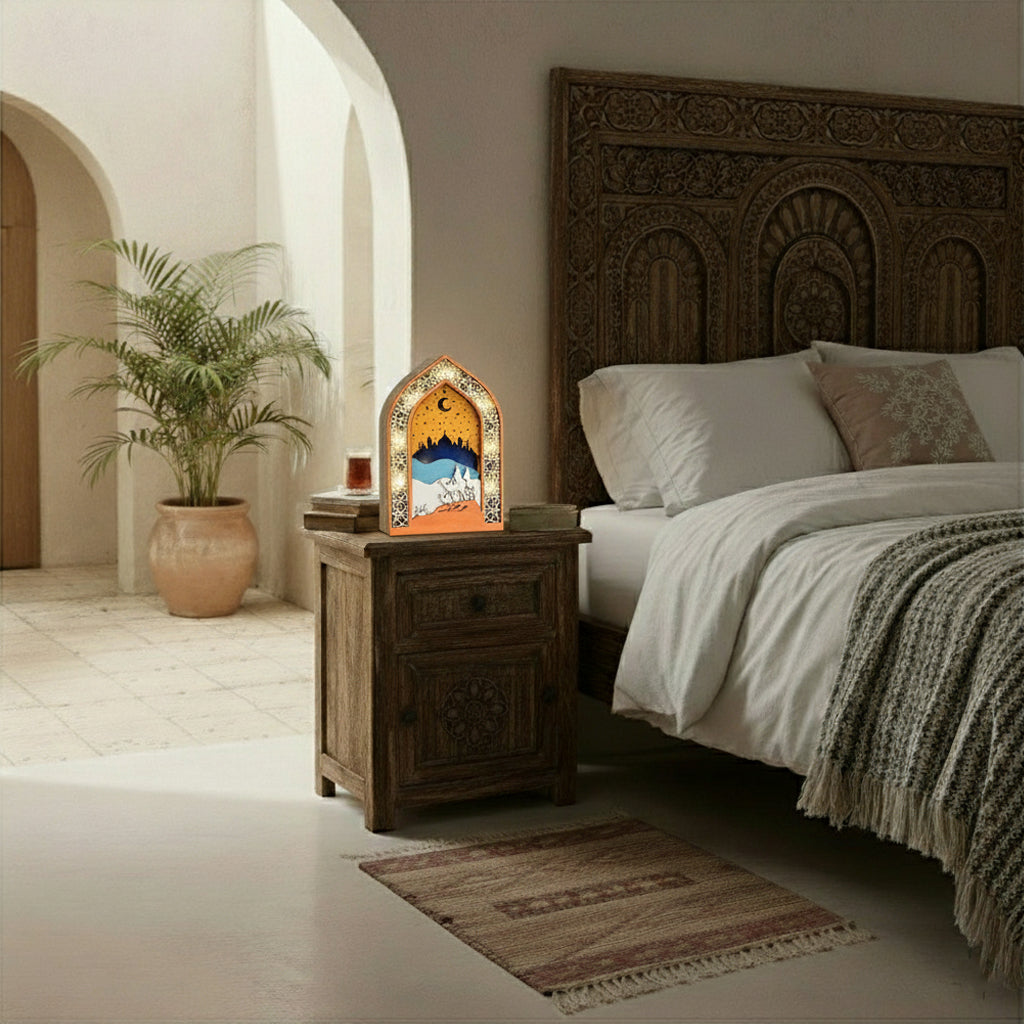 Ramadan Night Light – LED Wooden Mosque Arch (Desert Caravan)