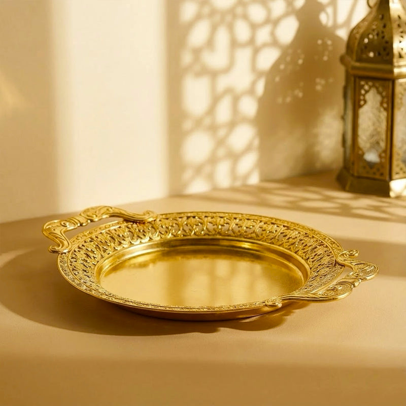 Arabic Double-Handle Round Metal Tray