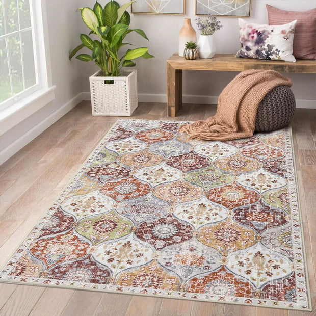 Non-Slip Indoor Area Rug – Pastel Green & Tangerine