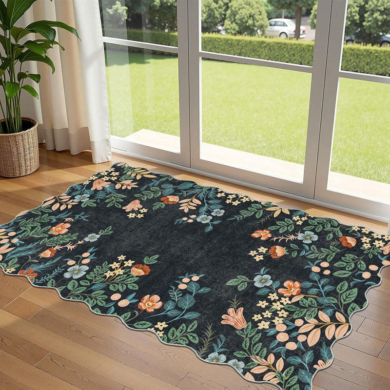 Floral Non-Slip Entryway Rug – Charcoal