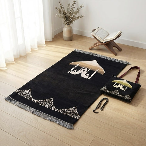 Refined Soft Prayer Mat with Bag – Elegant Mosque Silhouette