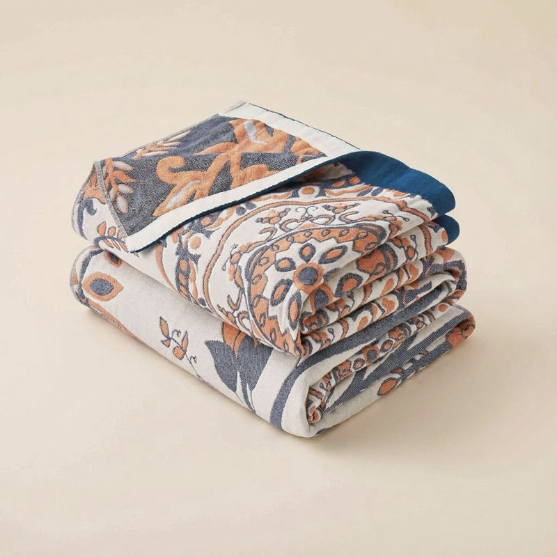 Boho Medallion Cotton Throw Blanket – Terracotta & Blue