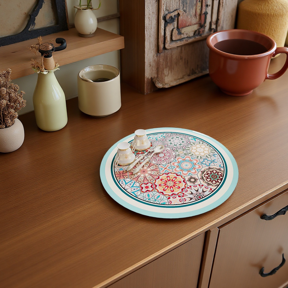 Moroccan Mosaic Trivet Mat – Floral Blue & Red