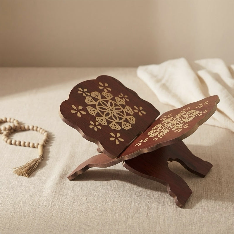 Foldable Islamic Book Stand – Walnut Finish