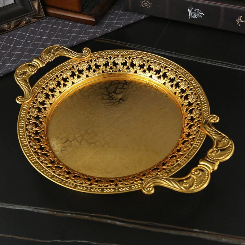 Arabic Double-Handle Round Metal Tray
