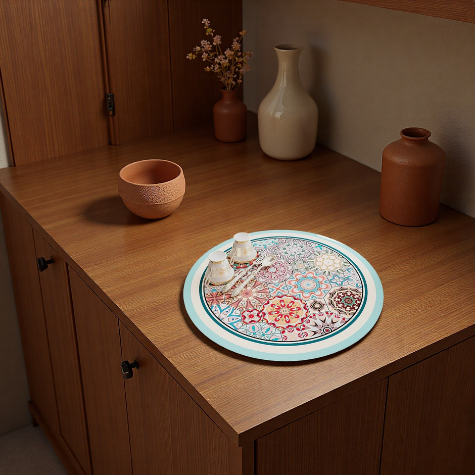 Moroccan Mosaic Trivet Mat – Floral Blue & Red