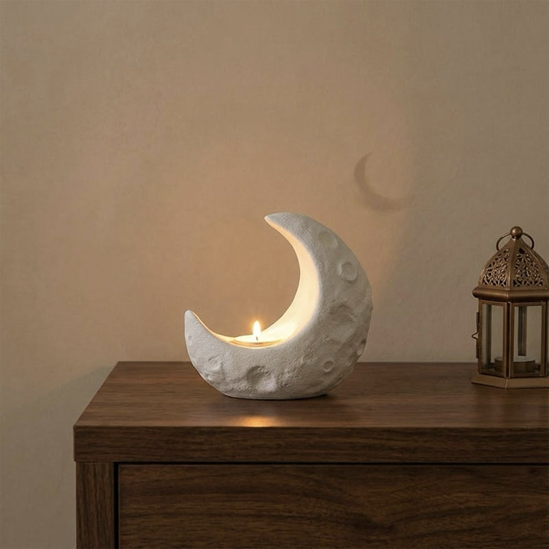 Ceramic Moon Candle Holder – White