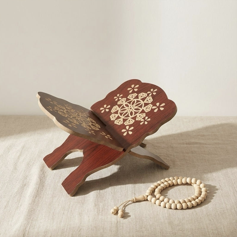 Foldable Islamic Book Stand – Walnut Finish