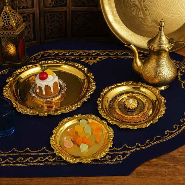 4-Piece Round Gold Tray Set – Moroccan Style Serving