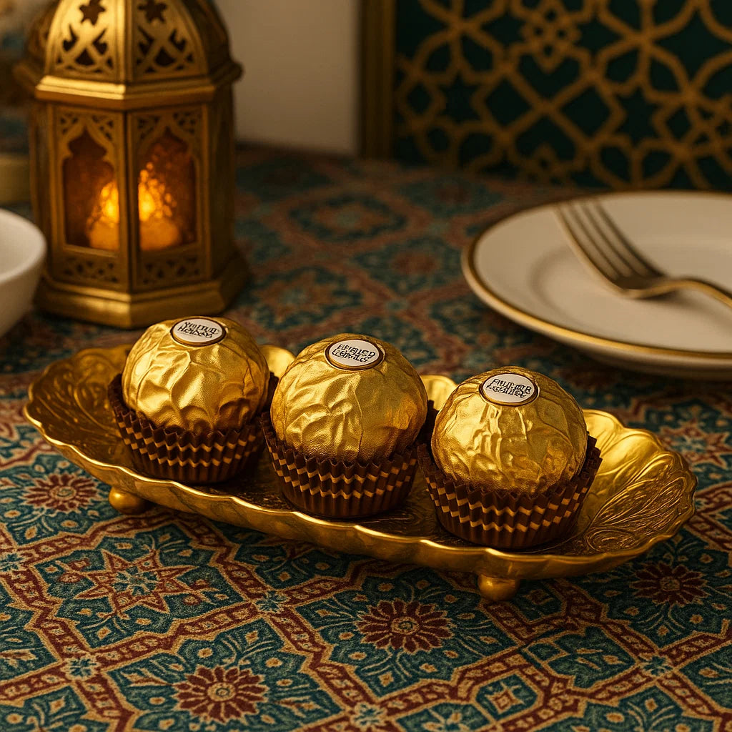 2 Pieces-Gold Oval Scalloped Decorative Tray Set