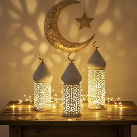 Arabic Geometric LED Ramadan White Lantern