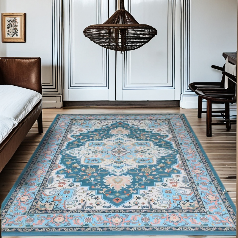 Peacock Blue Area Rug – Non-Slip Living Room Rug