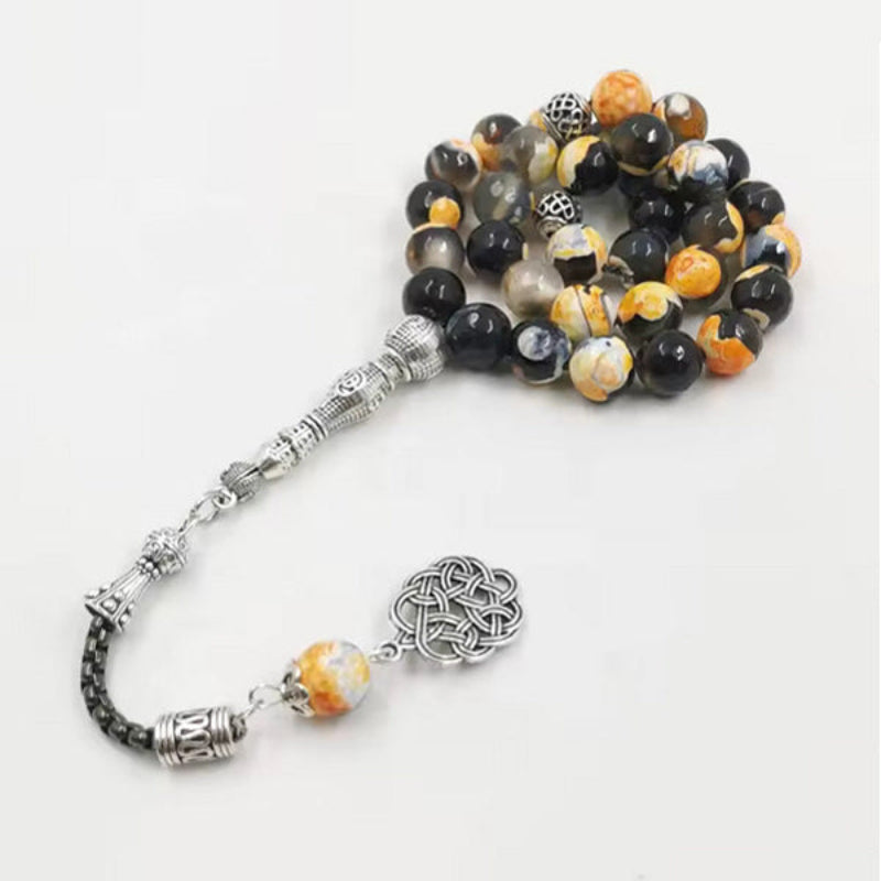 Agate Tasbih Prayer Beads – 33 Beads with Metal Tassel