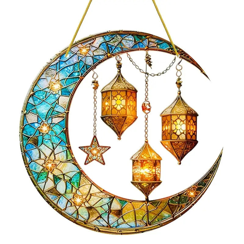 Stained Glass Crescent Lantern Hanging Ornament