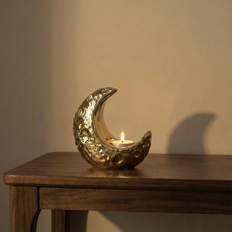 Ceramic Moon Candle Holder – Gold