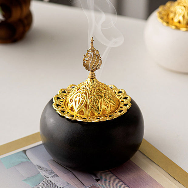 Moroccan Ceramic Incense Burner – Black & Gold