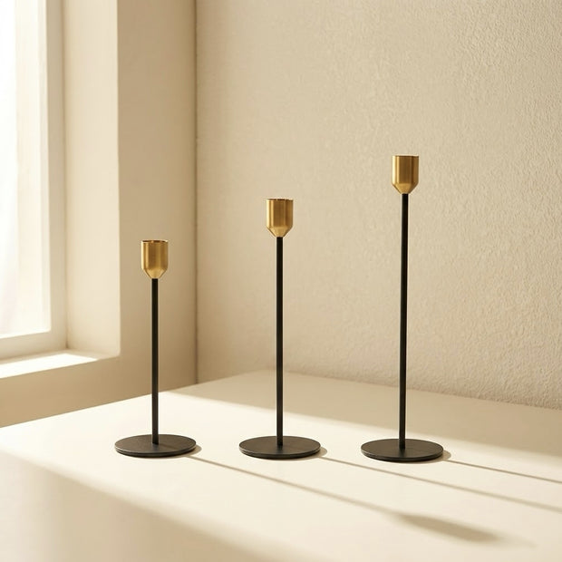 Modern Plated Iron Candle Holder 3-Piece Set – Black & Gold